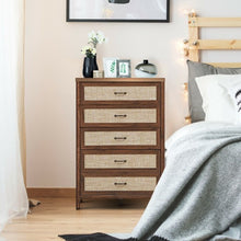 Load image into Gallery viewer, Dresser Rustic Storage Freestanding Wooden Cabinet with 5 Rattan Drawers-Walnut