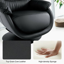 Load image into Gallery viewer, Top Grain Leather Swivel Rocking Chair and Ottoman Set with Locking Handle-Black
