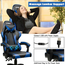 Load image into Gallery viewer, Gaming Chair Reclining Swivel with Massage Lumbar Support -Blue