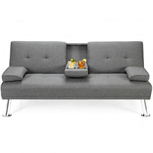 Load image into Gallery viewer, Convertible Folding Futon Sofa Bed Fabric with 2 Cup Holders-Light Gray