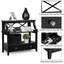 Load image into Gallery viewer, 3-Tier Storage Rack End table Side Table with Slide Drawer -Black