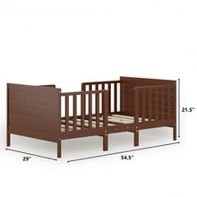 Load image into Gallery viewer, 2-in-1 Convertible Kids Wooden Bedroom Furniture with Guardrails-Brown