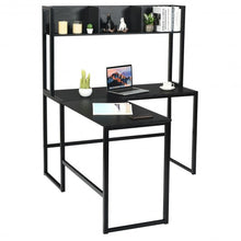 Load image into Gallery viewer, Industrial L-Shaped Desk Bookshelf 55" Corner Computer Gaming Table-Black