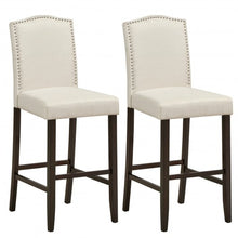 Load image into Gallery viewer, 29" Bar Height Set of 2 Nailhead Bar Stools with Rubber Wood Legs-Gray