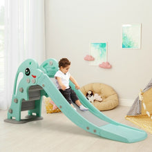 Load image into Gallery viewer, 3-in-1 Kids Climber Slide Play Set with Basketball Hoop and Ball-Green