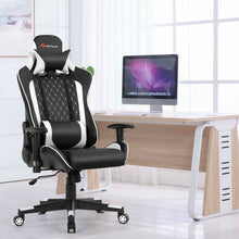 Load image into Gallery viewer, Massage Gaming Chair with Lumbar Support and Headrest-White