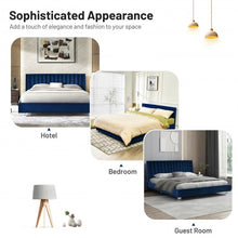 Load image into Gallery viewer, Queen Tufted Upholstered Platform Bedstead Flannel Headboard-Navy