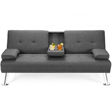 Load image into Gallery viewer, Convertible Folding Futon Sofa Bed Fabric with 2 Cup Holders-Dark Gray