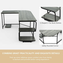 Load image into Gallery viewer, Reversible L-Shaped Computer Study Table with Shelves-Gray