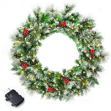 Load image into Gallery viewer, 24-Inch Pre-lit Flocked Christmas Spruce Wreath with LED Lights