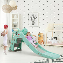 Load image into Gallery viewer, 3-in-1 Kids Climber Slide Play Set with Basketball Hoop and Ball-Green