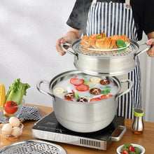 Load image into Gallery viewer, 3 Tier Stainless Steel Cookware Pot Saucepot Steamer
