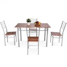 Load image into Gallery viewer, 5 pcs Wood Metal Dining Table Set with 4 Chairs-Walnut