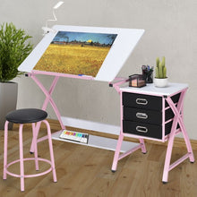 Load image into Gallery viewer, Drafting Table Art & Craft Drawing Desk Art Hobby Folding Adjustable w/ Stool-pink
