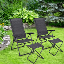 Load image into Gallery viewer, 4 Pieches Patio Adjustable Back Folding Dining Chair Ottoman Set-Gray