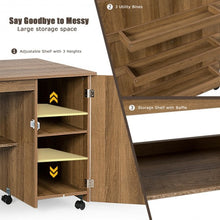 Load image into Gallery viewer, Folding Sewing Table Shelves Storage Cabinet Craft Cart with Wheels-Natural
