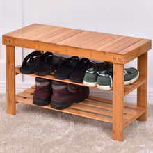 Load image into Gallery viewer, 3 Tier Bamboo Bench Storage Shoe Shelf-Natural