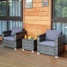 Load image into Gallery viewer, 3 Pcs Patio Rattan Furniture Bistro Set with Cushioned Sofa