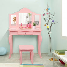 Load image into Gallery viewer, Kids Makeup Dressing Mirror Vanity Table Stool Set-Pink