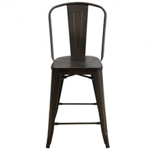 Load image into Gallery viewer, Set of 4 Rustic Metal Wood Bar Chairs with Seat-Gun