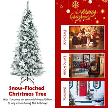 Load image into Gallery viewer, 6 Feet Snow Flocked Christmas Pencil Tree with Berries and Poinsettia Flowers
