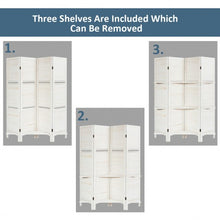 Load image into Gallery viewer, 4 Panel Folding Room Divider Screen with 3 Display Shelves-White
