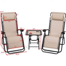 Load image into Gallery viewer, 3 pcs Folding Portable Zero Gravity Reclining Lounge Chairs Table-Beige