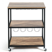 Load image into Gallery viewer, 3-Tier Metal Frame Rolling Kitchen Island Trolley Cart-Natural