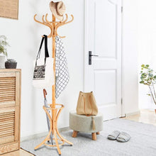 Load image into Gallery viewer, Wood Standing Hat Coat Rack with Umbrella Stand-Oak
