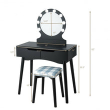 Load image into Gallery viewer, Dressing Table with Large Round Mirror and 8 Light Bulbs for Bedroom-Black