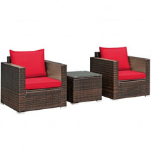 Load image into Gallery viewer, 3 Pcs Patio Conversation Rattan Furniture Set with Cushion-Red