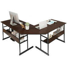 Load image into Gallery viewer, L-Shaped Computer Desk with Tiltable Tabletop-Brown