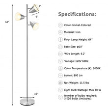 Load image into Gallery viewer, 64" 3-Light LED Floor Lamp Reading Light for Living Room Bedroom-Silver