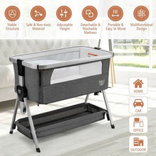 Load image into Gallery viewer, Baby Bed Side Crib Portable Adjustable Infant Travel Sleeper Bassinet-Dark Gray