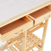 Load image into Gallery viewer, Rolling Wood Kitchen Trolley Cart Island Shelf w/ Storage Drawers Baskets New-Natural