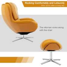 Load image into Gallery viewer, Swivel Top Grain Leather Lounge Armchair Rocking Chair with Ottoman-Yellow