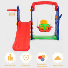 Load image into Gallery viewer, 3 in 1 Junior Children Climber Slide Swing Seat Basketball Hoop