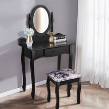 Load image into Gallery viewer, Wooded Vanity Table Set with Oval Mirror and Rotating Mirror-Black