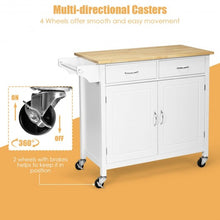Load image into Gallery viewer, Modern Rolling Kitchen Cart Island with Wooden Top-White
