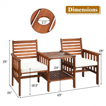 Load image into Gallery viewer, 3 pcs Outdoor Patio Table Chairs Set Acacia Wood Loveseat-White