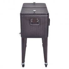 Load image into Gallery viewer, 80QT Outdoor Party Portable Rattan Rolling Cooler Cart