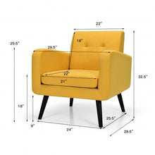 Load image into Gallery viewer, Modern Upholstered Comfy Accent Chair Single Sofa with Rubber Wood Legs-Yellow