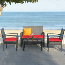 Load image into Gallery viewer, 4PCS Patio Rattan Furniture Set Cushioned Loveseat Armrest Garden-Red
