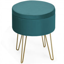 Load image into Gallery viewer, Round Velvet Storage Ottoman Footrest Stool Vanity Chair w/Metal Legs-Dark Green