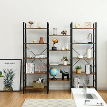Load image into Gallery viewer, Vintage Triple Wide 5-Tier Bookcase Large Bookshelf Display Storage Shelf-Brown