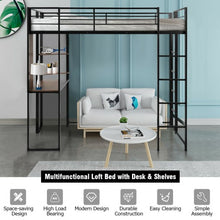 Load image into Gallery viewer, Twin Size Space-Saving Metal Loft Bunk Bed