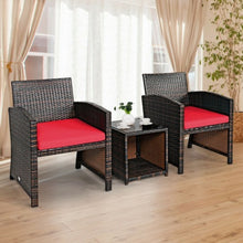 Load image into Gallery viewer, 3 Pieces PE Rattan Wicker Furniture Set with Cushion Sofa Coffee Table for Garden-Red