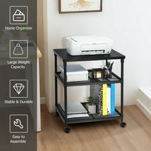 Load image into Gallery viewer, 3 Tier Printer Stand Rolling Fax Cart with Adjustable Shelf and Swivel Wheels