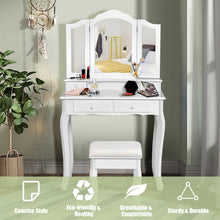 Load image into Gallery viewer, 4 Drawers Mirrored Jewelry Wood Vanity Dressing Table w/ Stool-White