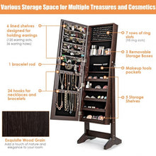 Load image into Gallery viewer, Standing Jewelry Armoire Cabinet with Full Length Mirror-Brown